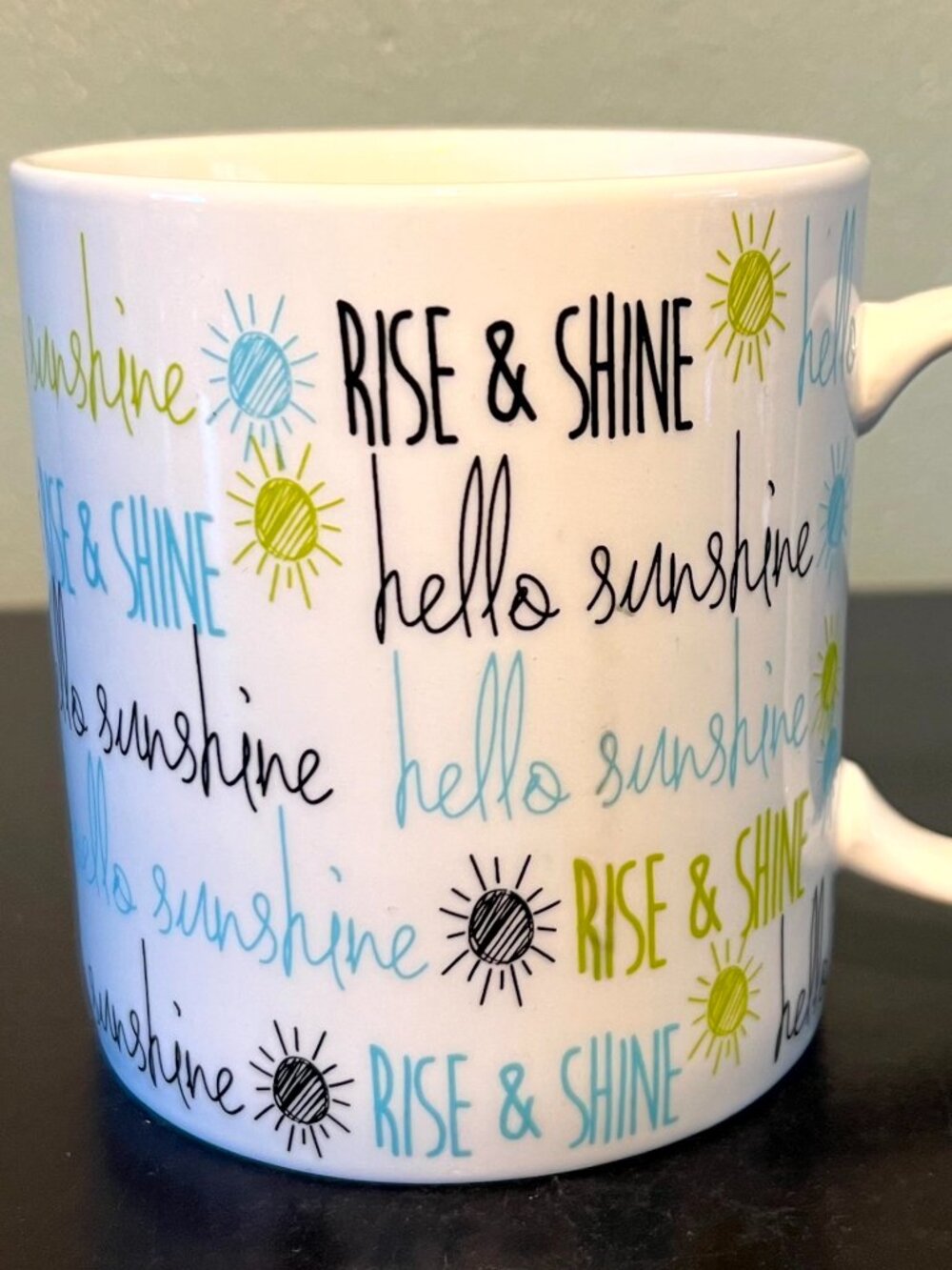 CLAY ART Rise & Shine Hello Sunshine Whimsical Ceramic Coffee Cup Mug 16oz Large